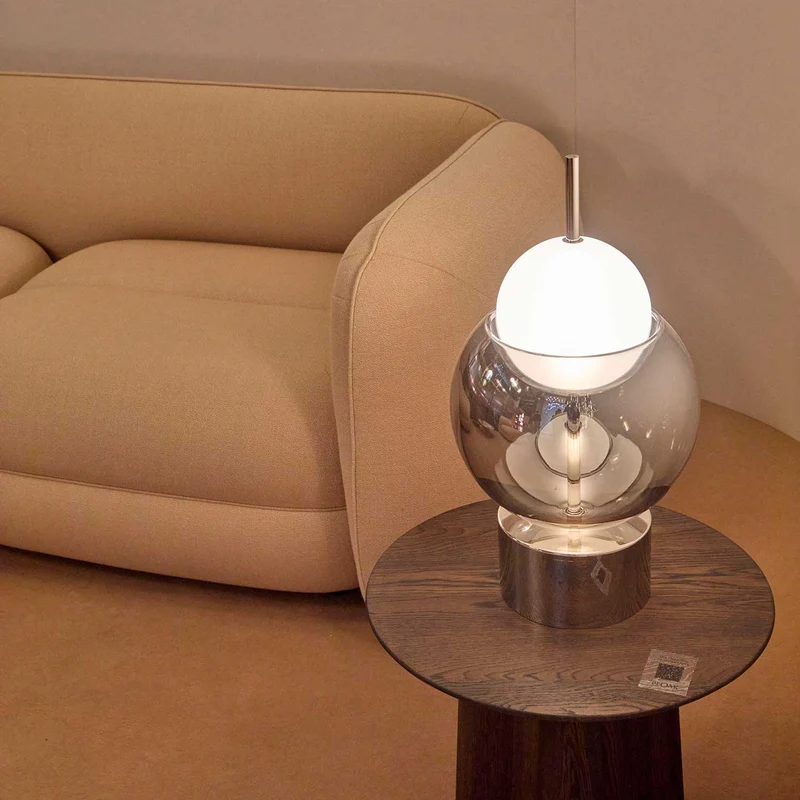 Galileo - Lampe à poser LED en verre et métal réfléchissant, style contemporain