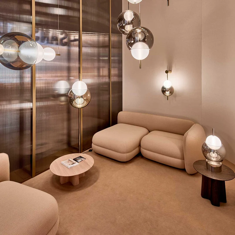 Galileo - Lampe à poser LED en verre et métal réfléchissant, style contemporain