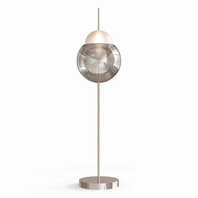 Galileo - Lampadaire LED en verre et métal réfléchissant, style contemporain