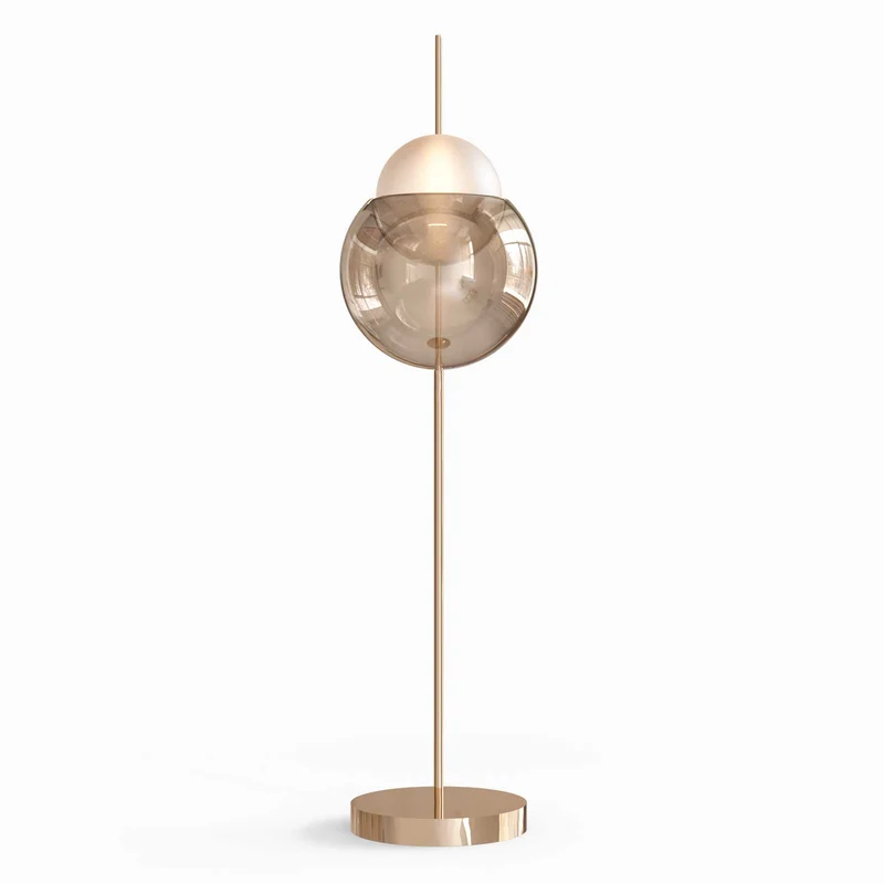 Galileo - Lampadaire LED en verre et métal réfléchissant, style contemporain