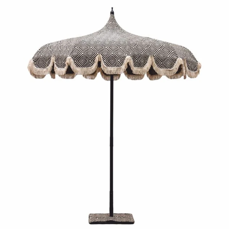 Casa Padrino Luxus Sonnenschirm im 70er Jahre Stil Schwarz / Weiß / Beige Ø 220 x H. 240 cm - Made in Italy