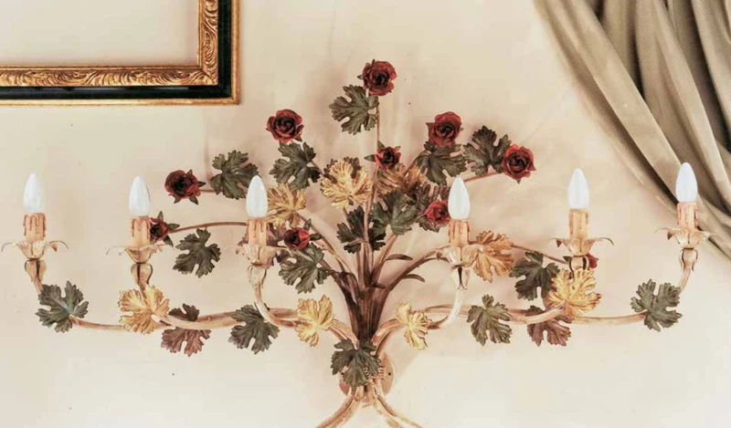 Casa Padrino Barock Wandleuchte Pastell B. 120 x T. 65 cm 6-flammig - Handgefertigte Leuchte aus Italien - Barock Leuchten