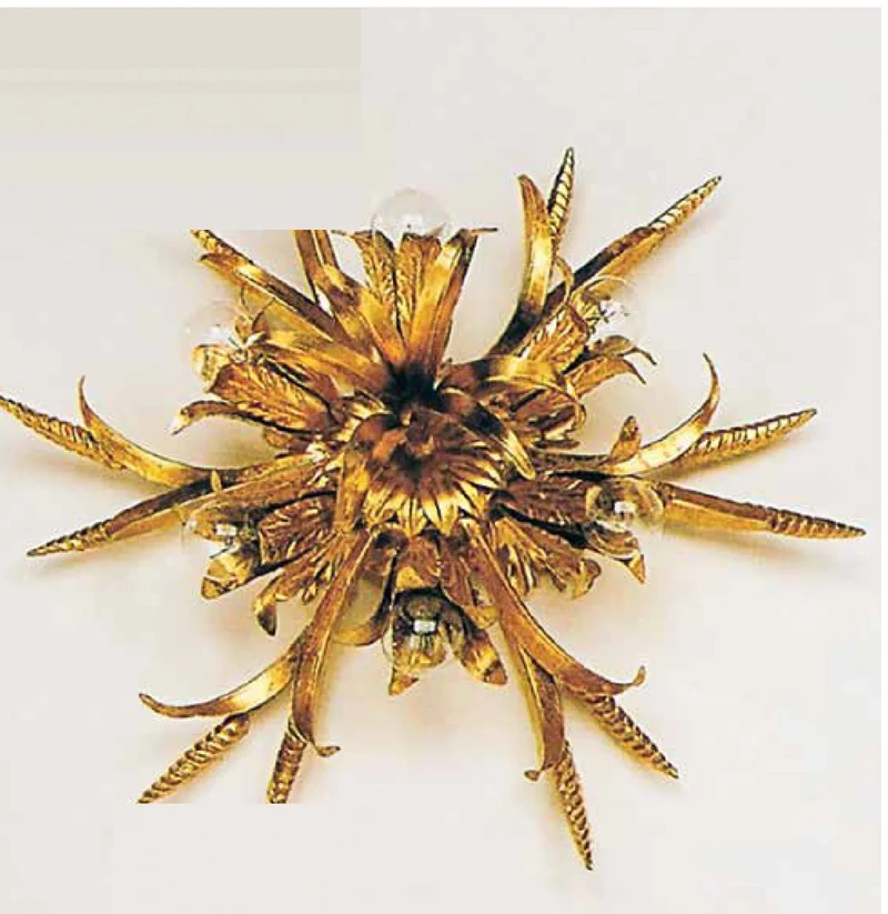Casa Padrino Barock Deckenleuchte Gold Ø 54 x T. 18 cm 6-flammig - Handgefertigte Leuchte aus Italien - Barock Leuchten