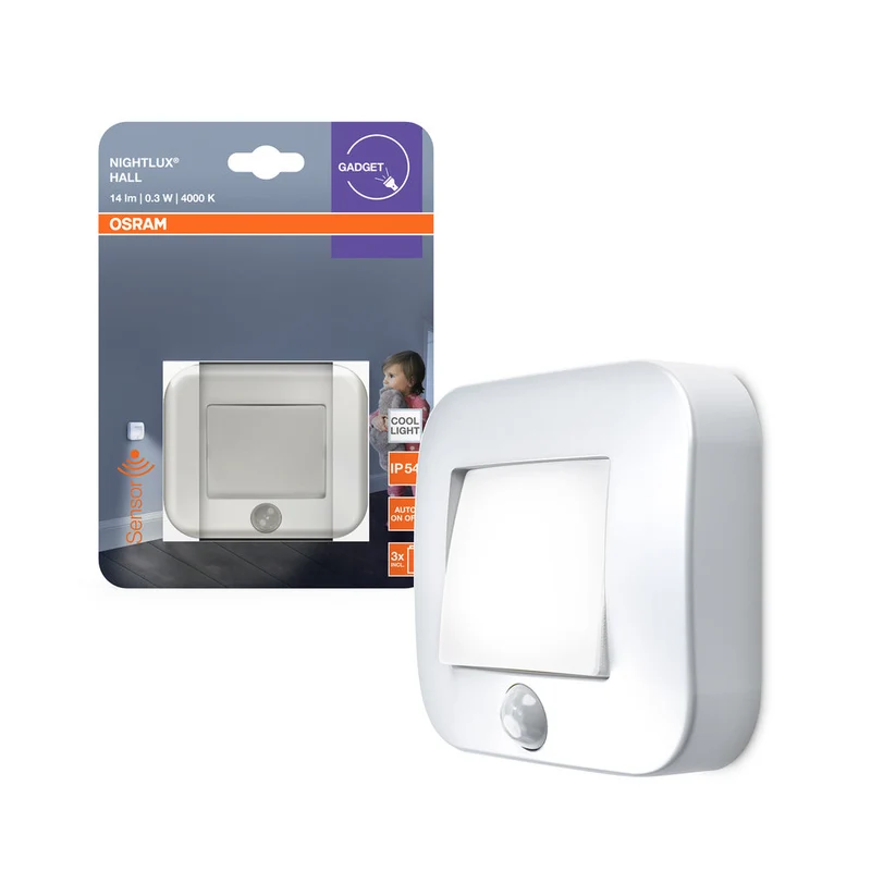 OSRAM NIGHTLUX® Hall Batteria LED Luce Notturna con Sensore 0,3W / 4000K Bianco Freddo, bianco