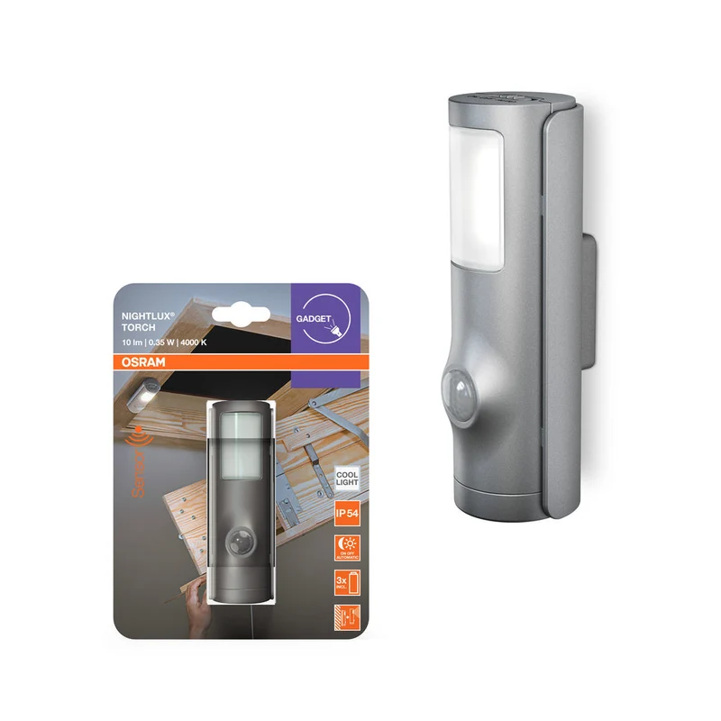 OSRAM NIGHTLUX® Torcia Bianca, luce notturna mobile con sensore di movimento, grigio