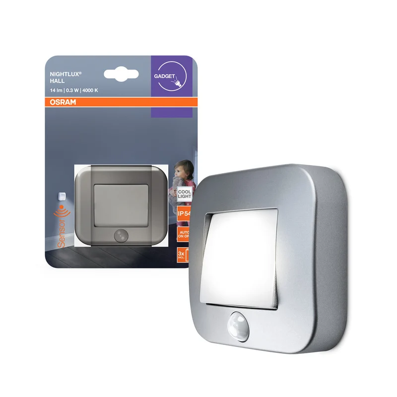 OSRAM NIGHTLUX® Hall Batteria LED Luce Notturna con Sensore 0,3W / 4000K Bianco Freddo, grigio