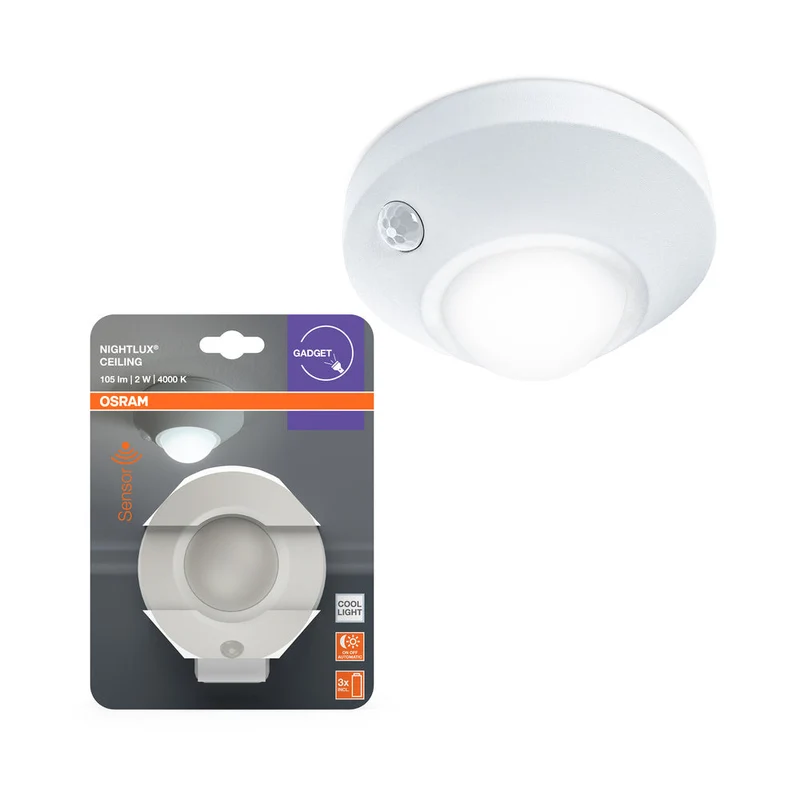 OSRAM NIGHTLUX® LED lampada da soffitto / luce notturna con sensore a batteria 2W / 4000K bianco freddo, bianco