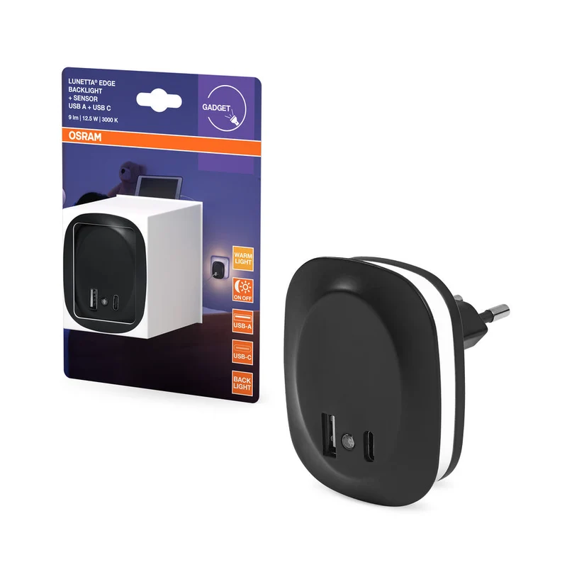 OSRAM LUNETTA EDGE Luce notturna per presa, 0,35W, 10lm, nero