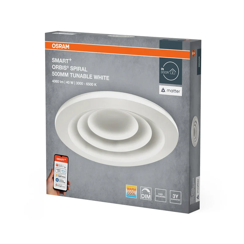 OSRAM Matter SMART+ Orbis Spiral LED lampada da soffitto regolabile bianco 50cm 32W / 3000-6500K grigio