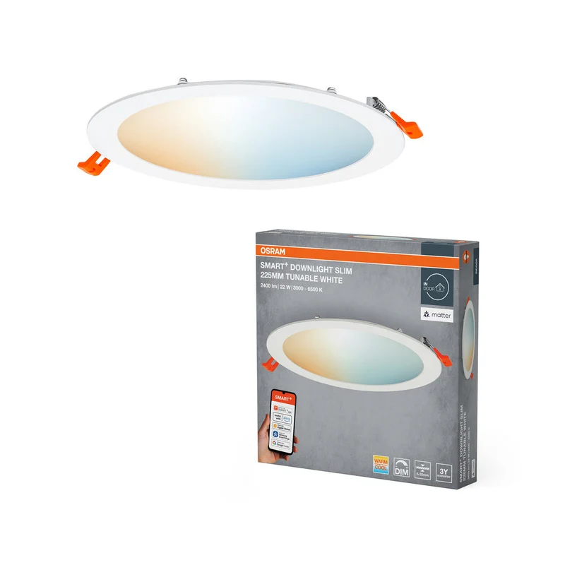 LEDVANCE Matter SMART+ RECESS SLIM DOWNLIGHT Ø 225mm, T TW / 22 W Bianco Regolabile, 3000…6500K