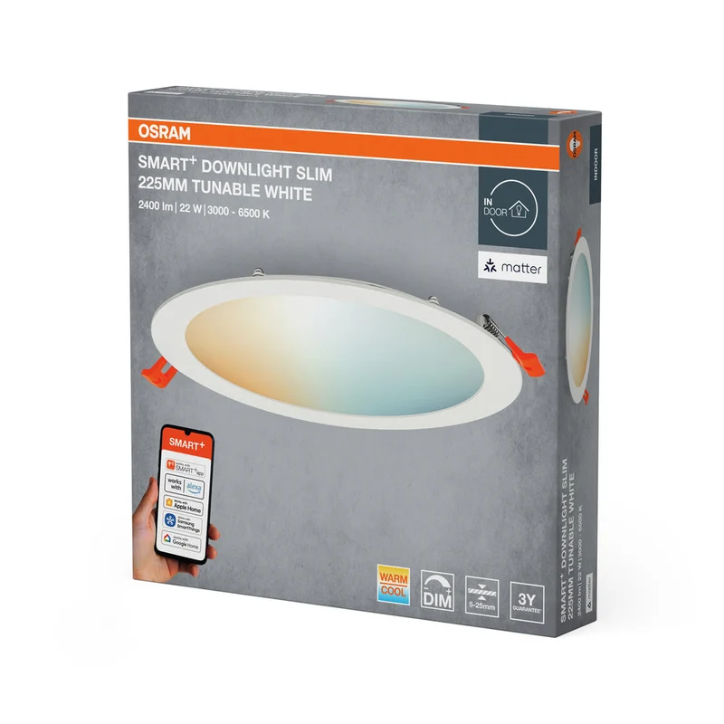 LEDVANCE Matter SMART+ RECESS SLIM DOWNLIGHT Ø 225mm, T TW / 22 W Bianco Regolabile, 3000…6500K