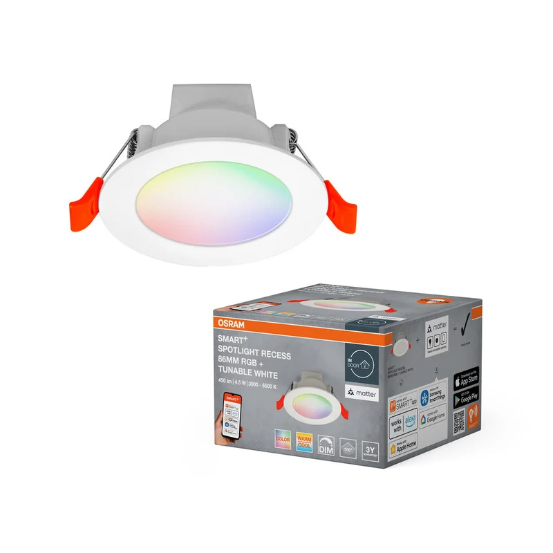 OSRAM Matter SMART+ FARETTO DA INCASSO RECESS DOWNLIGHT, Ø 86mm, RGB 4W, Bianco Regolabile, 2700…6500 K