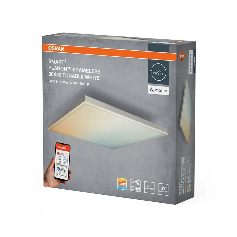 OSRAM Matter SMART+ Planon Plafoniera LED senza cornice regolabile bianco 30x30cm 20W / 3000-6500K