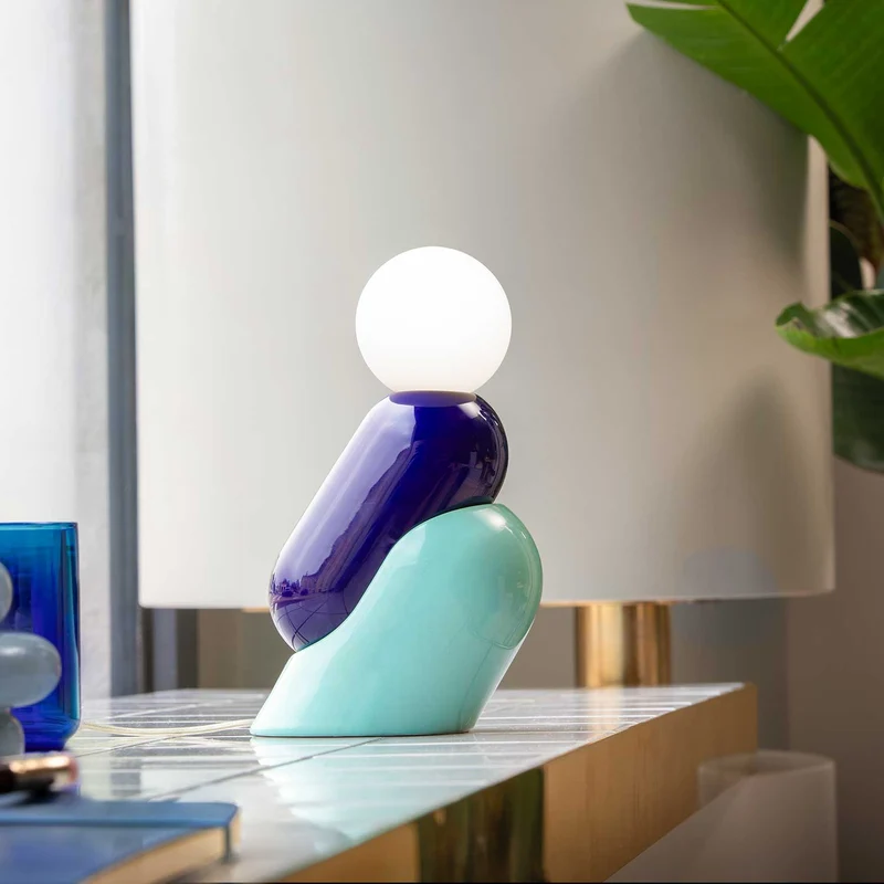 Tata - Lampe à poser en céramique et verre, style éclectique, H 22,5 cm