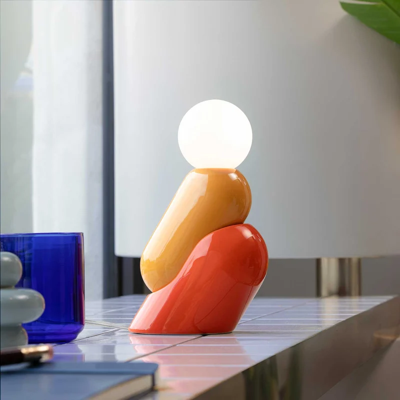 Tata - Lampe à poser en céramique et verre, style éclectique, H 22,5 cm