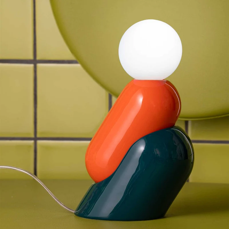 Tata - Lampe à poser en céramique et verre, style éclectique, H 22,5 cm