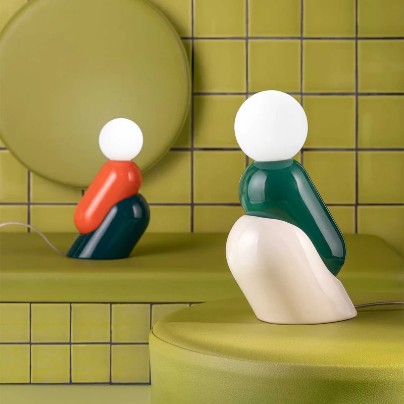 Tata - Lampe à poser en céramique et verre, style éclectique, H 22,5 cm