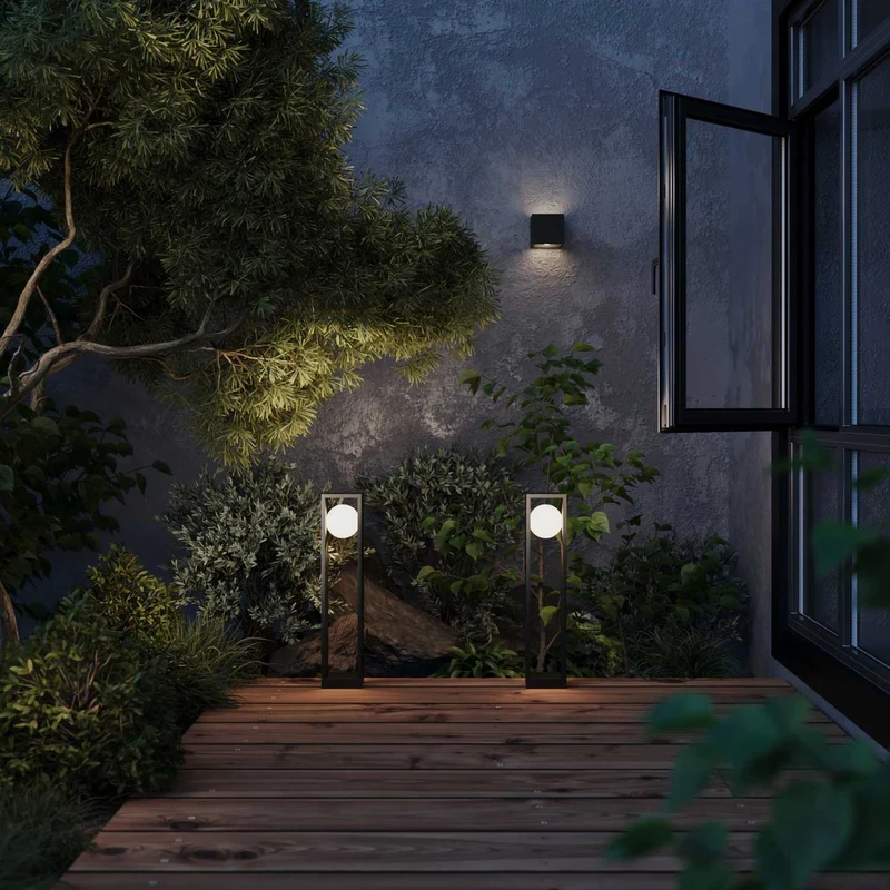 Slate - Borne LED décorative en acier et verre, style contemporain