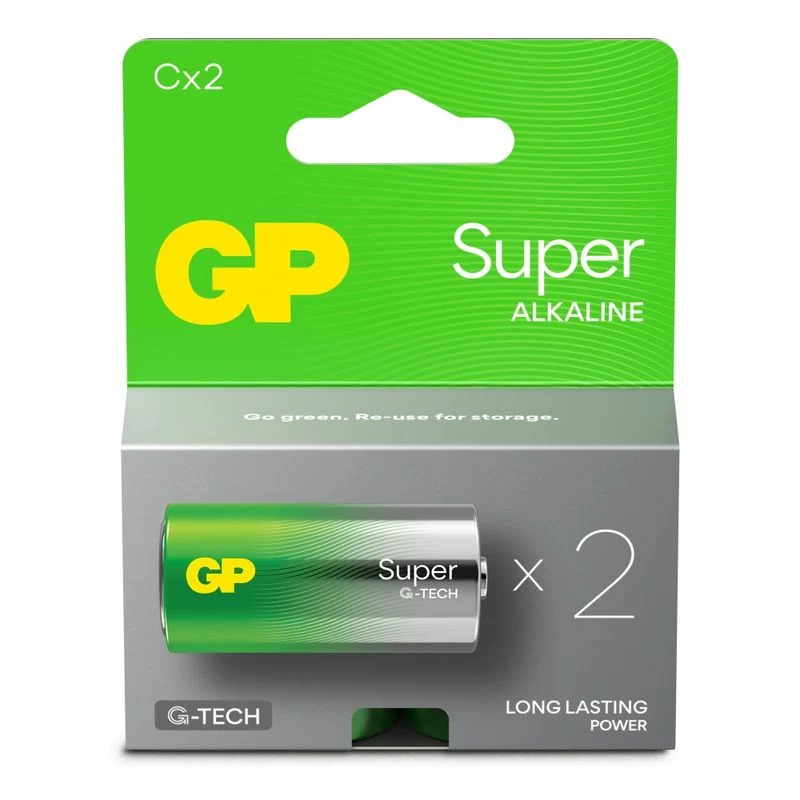 Gp Batteries Super Alcalina Mezza Torcia C 14A/Lr14, Confezione 2 Batterie