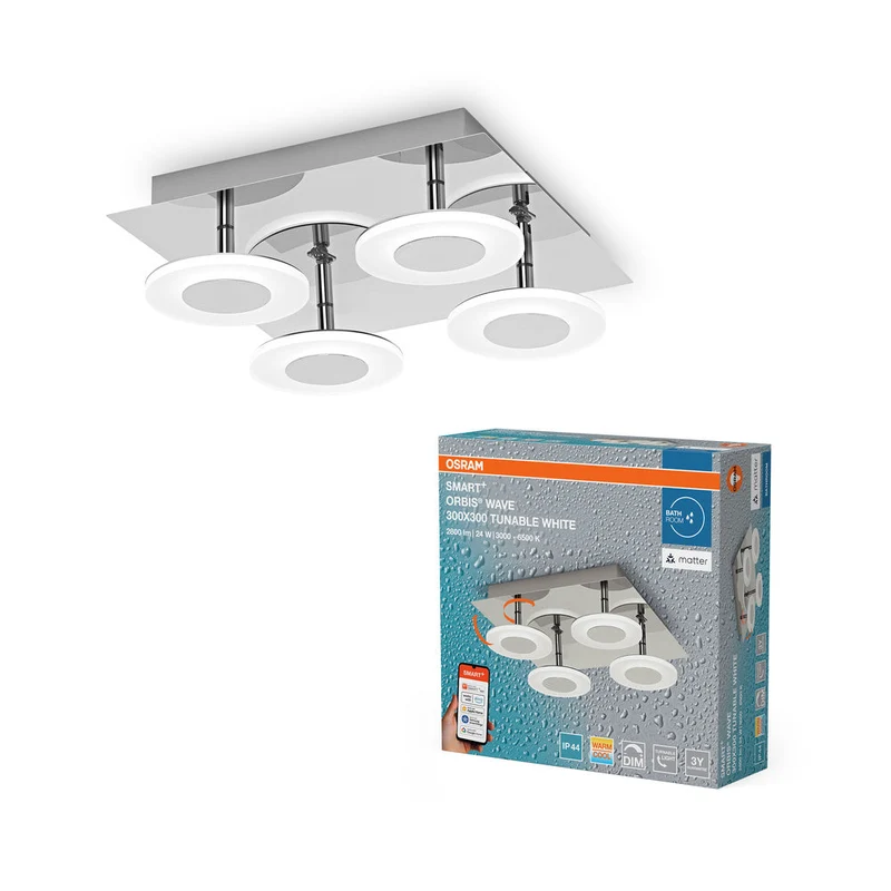 OSRAM Matter SMART+ ORBIS WAVE LED Lampada da soffitto per bagno 30x30cm Bianco regolabile 26W / 3000-6500K