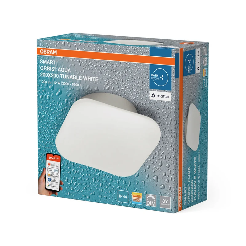 OSRAM Matter SMART+ ORBIS LED AQUA Lampada da soffitto per bagno 20x20cm Bianco regolabile 12W / 3000-6500K