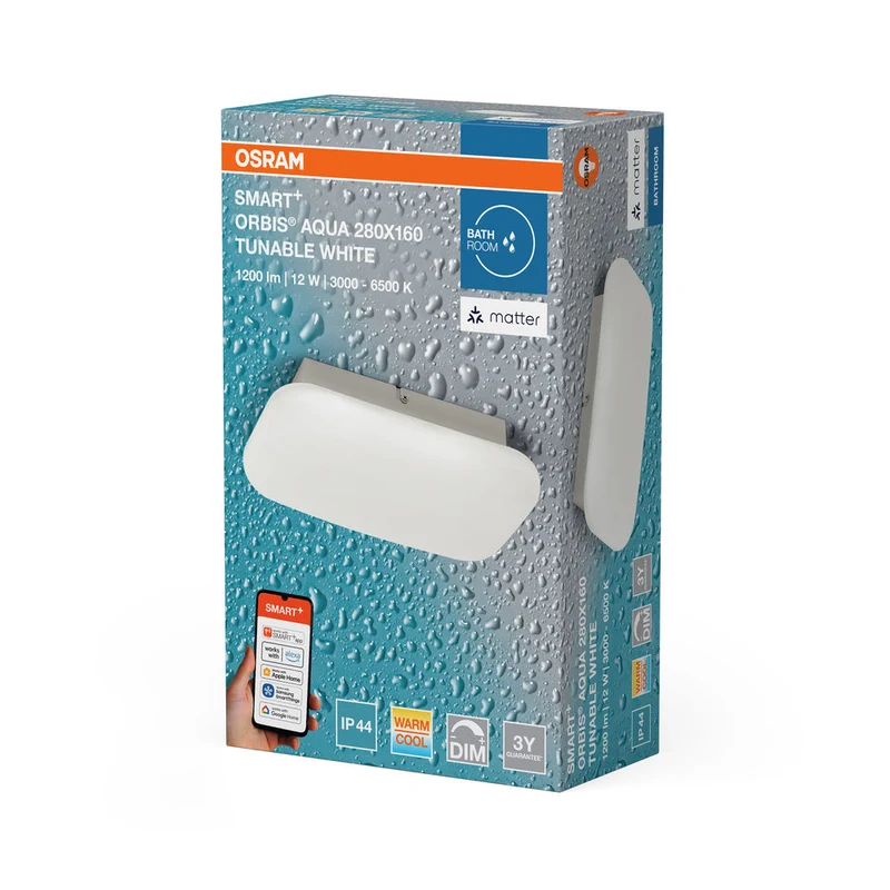 OSRAM Matter SMART+ ORBIS AQUA Lampada da soffitto LED per bagno 28x16cm Bianco regolabile 12W / 3000-6500K