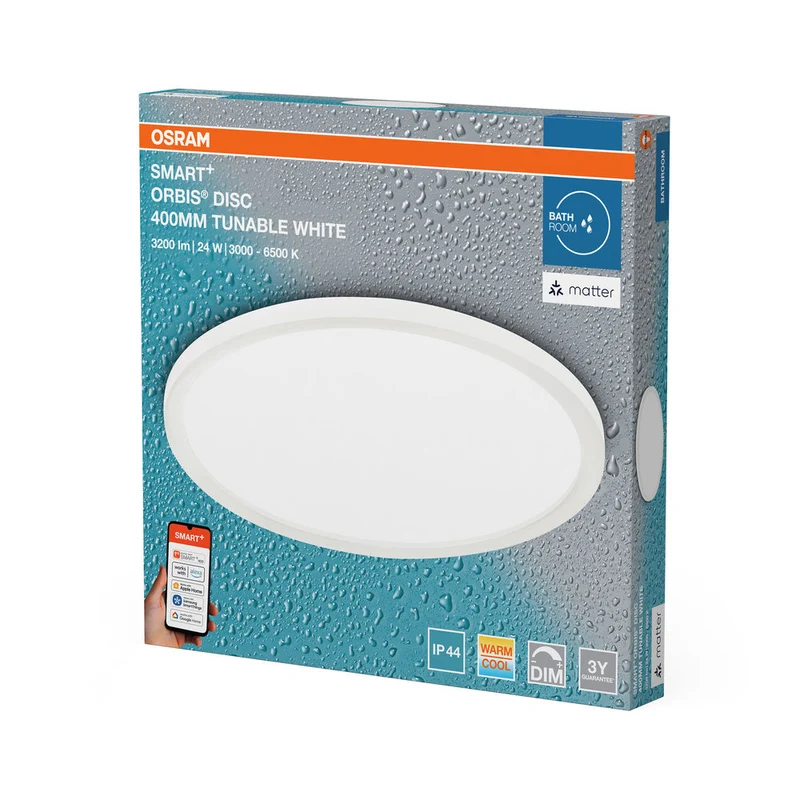 OSRAM Matter SMART+ ORBIS DISC LED Lampada da soffitto per bagno 40cm Bianco regolabile 25W / 3000-6500K