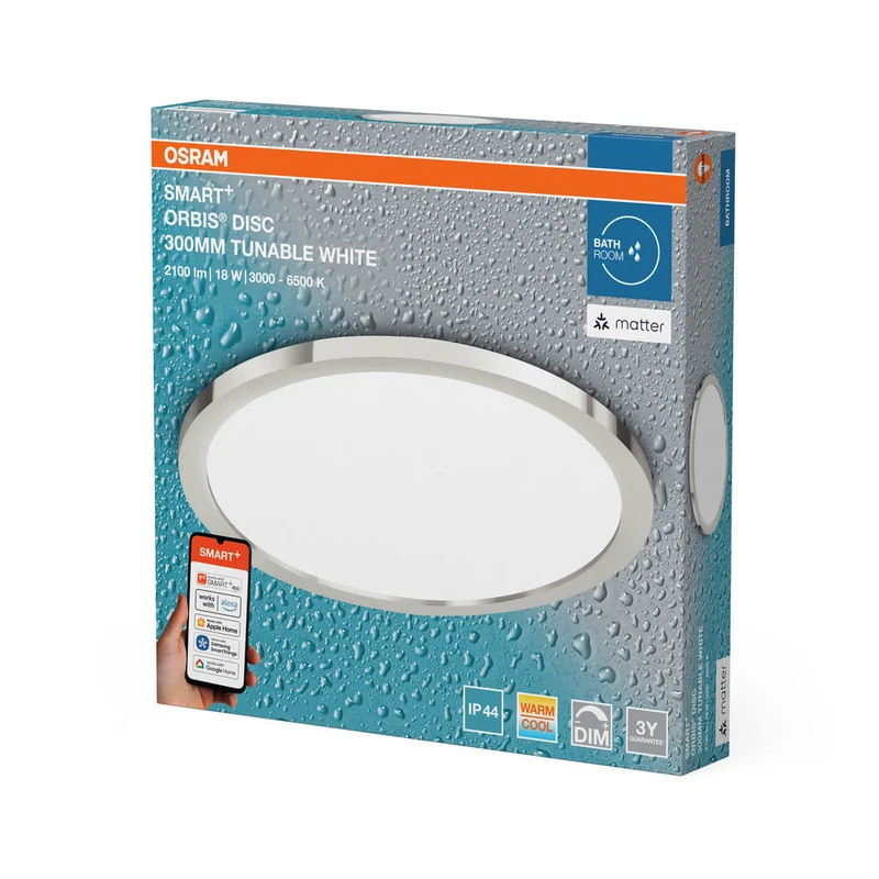 OSRAM Matter SMART+ ORBIS DISC LED Lampada da soffitto per bagno 30cm Bianco regolabile 18W / 3000-6500K
