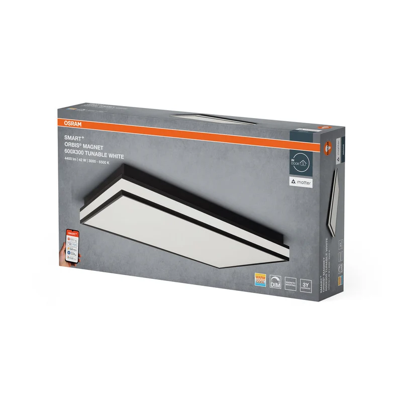 OSRAM Matter SMART+ ORBIS MAGNET LED Lampada da soffitto 60x30cm Bianco regolabile 42W / 3000-6500K nero