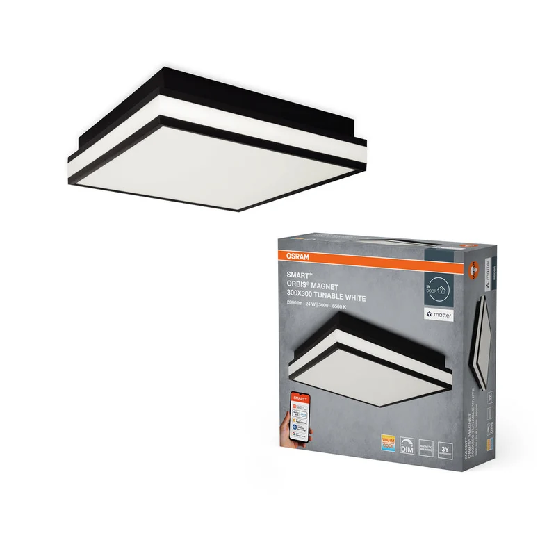 OSRAM Matter SMART+ ORBIS MAGNET LED Lampada da soffitto 30x30cm Bianco regolabile 26W / 3000-6500K nero