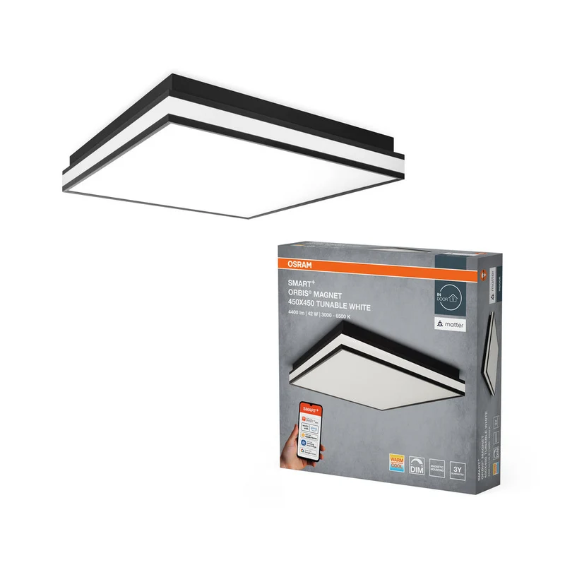 OSRAM Matter SMART+ ORBIS MAGNET LED Lampada da soffitto 45x45cm Bianco regolabile 42W / 3000-6500K nero