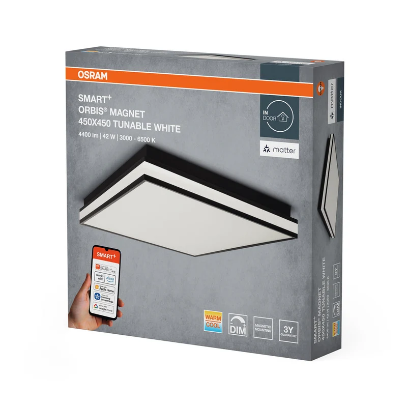 OSRAM Matter SMART+ ORBIS MAGNET LED Lampada da soffitto 45x45cm Bianco regolabile 42W / 3000-6500K nero
