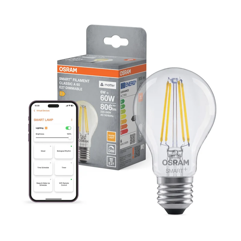 OSRAM Matter SMART+ Classica Lampada LED Filamento dimmerabile 60 5,5W E27