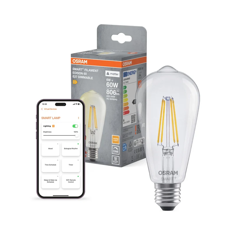 OSRAM Matter SMART+ Lampadina LED Dimmerabile (ex 60W) 6W / 2700K Bianco caldo E27