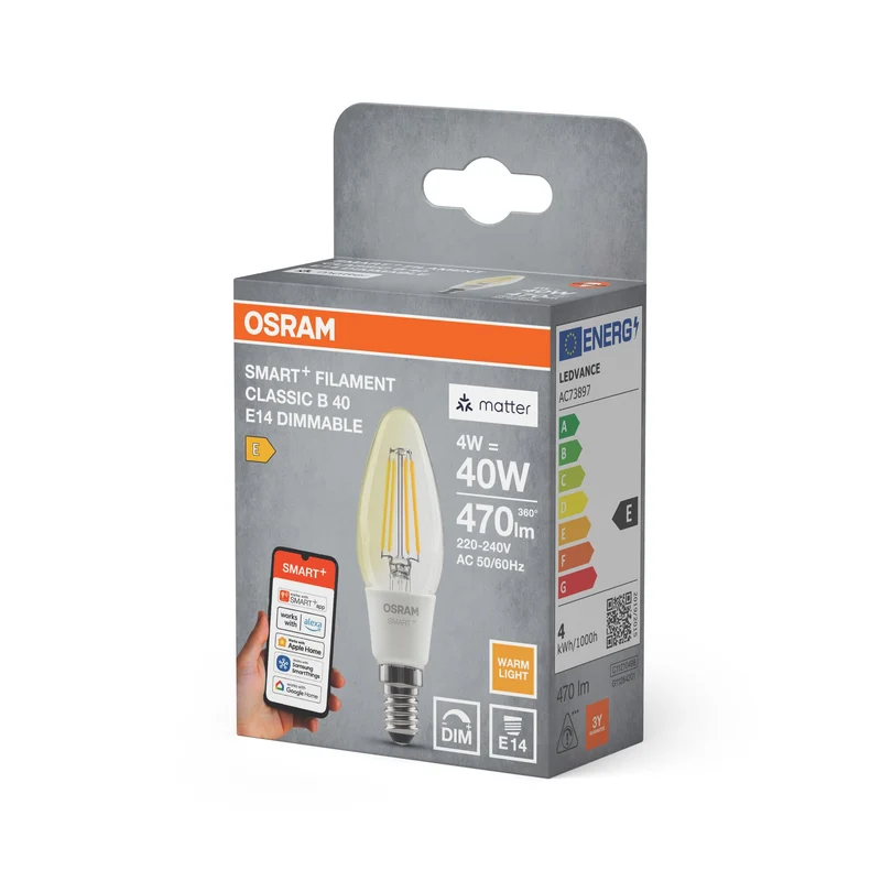 OSRAM Matter SMART+ Lampada a forma di candela dimmerabile 4W / 2700K Bianco caldo E14
