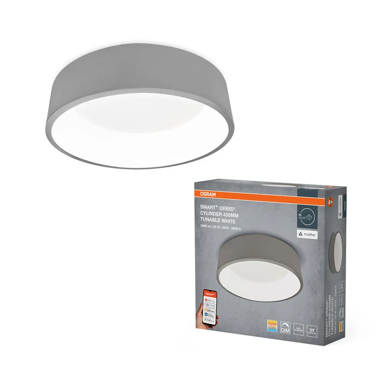 OSRAM Matter SMART+ Orbis Cylinder LED lampada da soffitto regolabile bianco 45cm 24W / 3000-6500K grigio