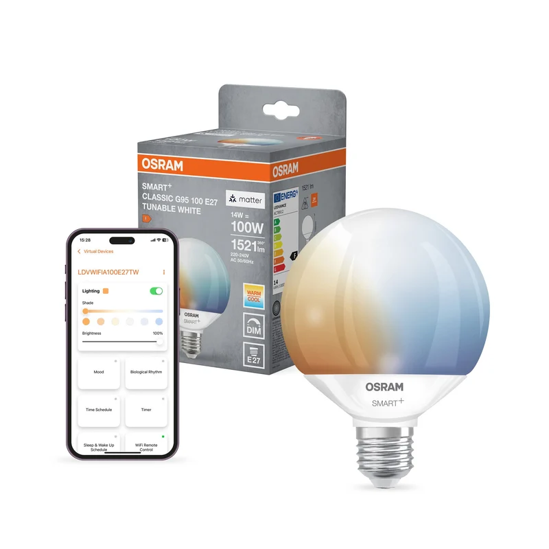 LEDVANCE Matter SMART+ Lampada Globo LED Regolabile Bianco G95 (ex 100W) 14W / 2700-6500K E27