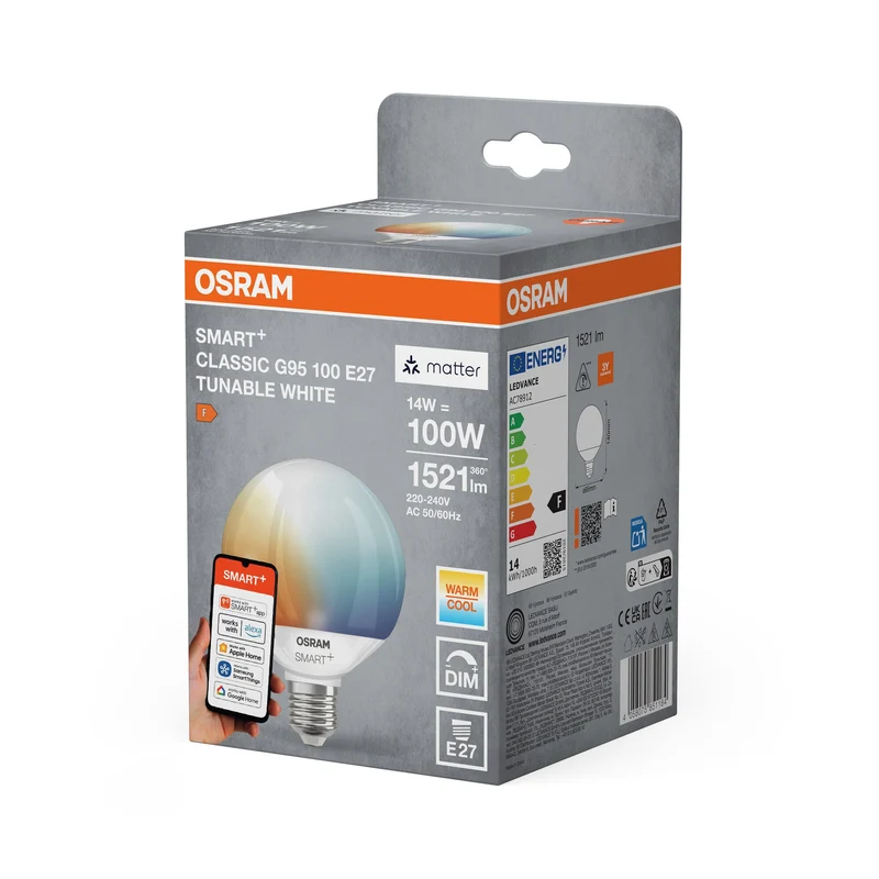 LEDVANCE Matter SMART+ Lampada Globo LED Regolabile Bianco G95 (ex 100W) 14W / 2700-6500K E27