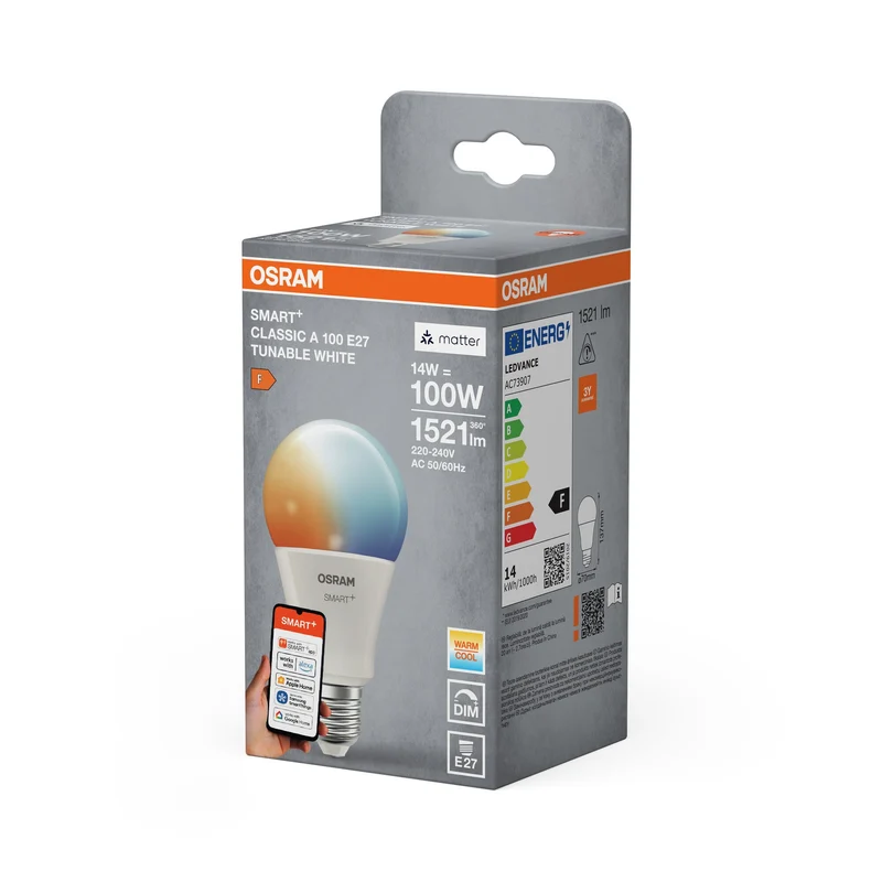 OSRAM Matter SMART+ Lampadina LED, effetto ghiacciato, 14W, 1521lm