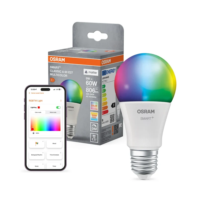 OSRAM Matter SMART+ Lampada LED, RGB, effetto ghiacciato, 9W, 806lm, E27