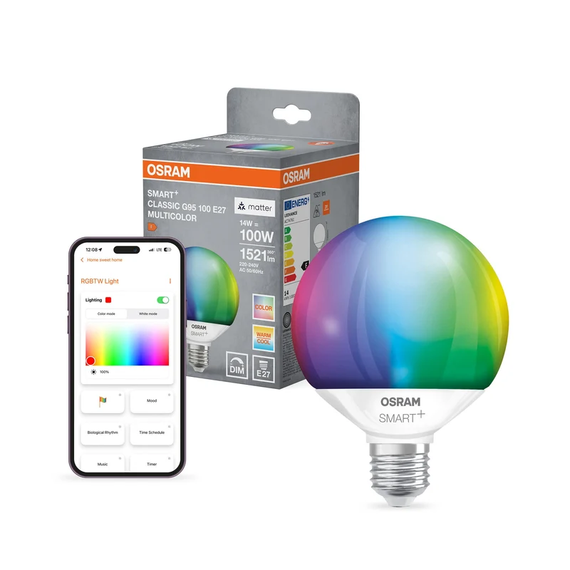 OSRAM Matter SMART+ LED Lampada CLASSIC G95, RGB, Ottica ghiacciata, 14W, 1521lm, E27