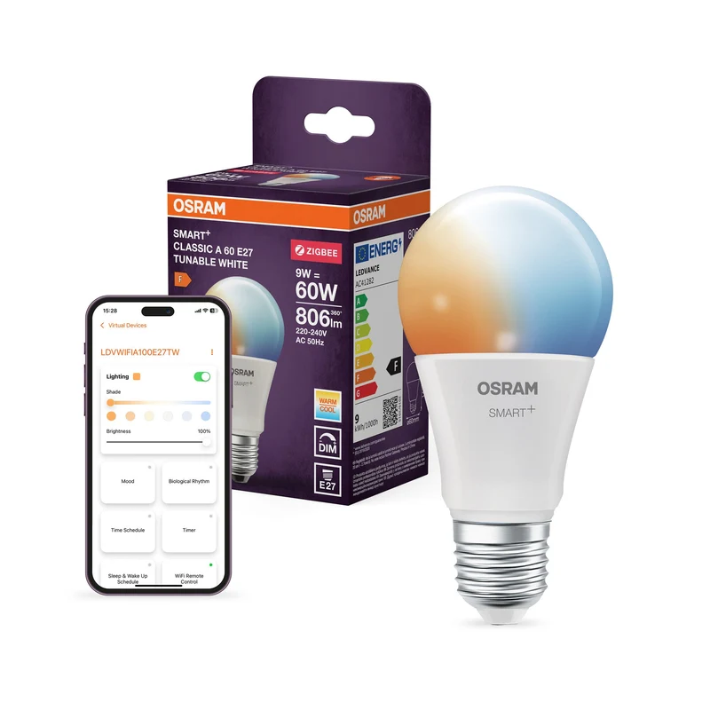 OSRAM Smart+ lampada con tecnologia ZigBee, 9W, A60, opaca, attacco E27, colore luce bianco regolabile, 806lm
