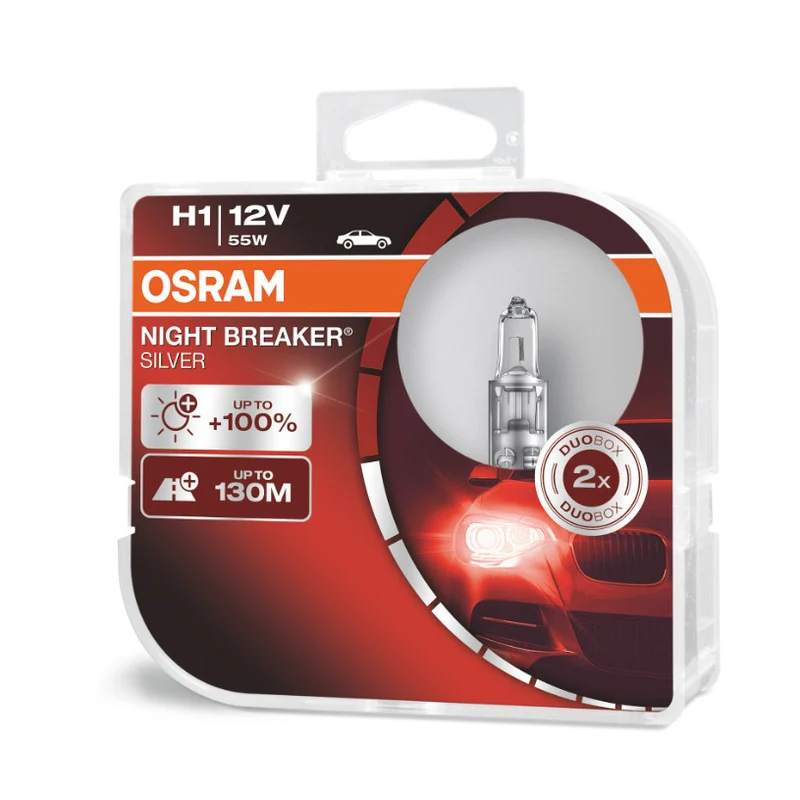 Osram H1 12V NIGHT BREAKER ARGENTO +100% / Confezione da 2
