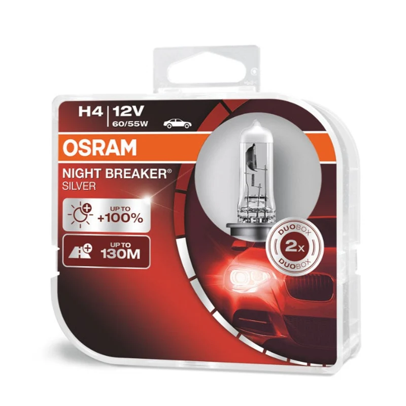 Osram H4 12V Lampadine Night Breaker Argento +100% / Confezione da 2