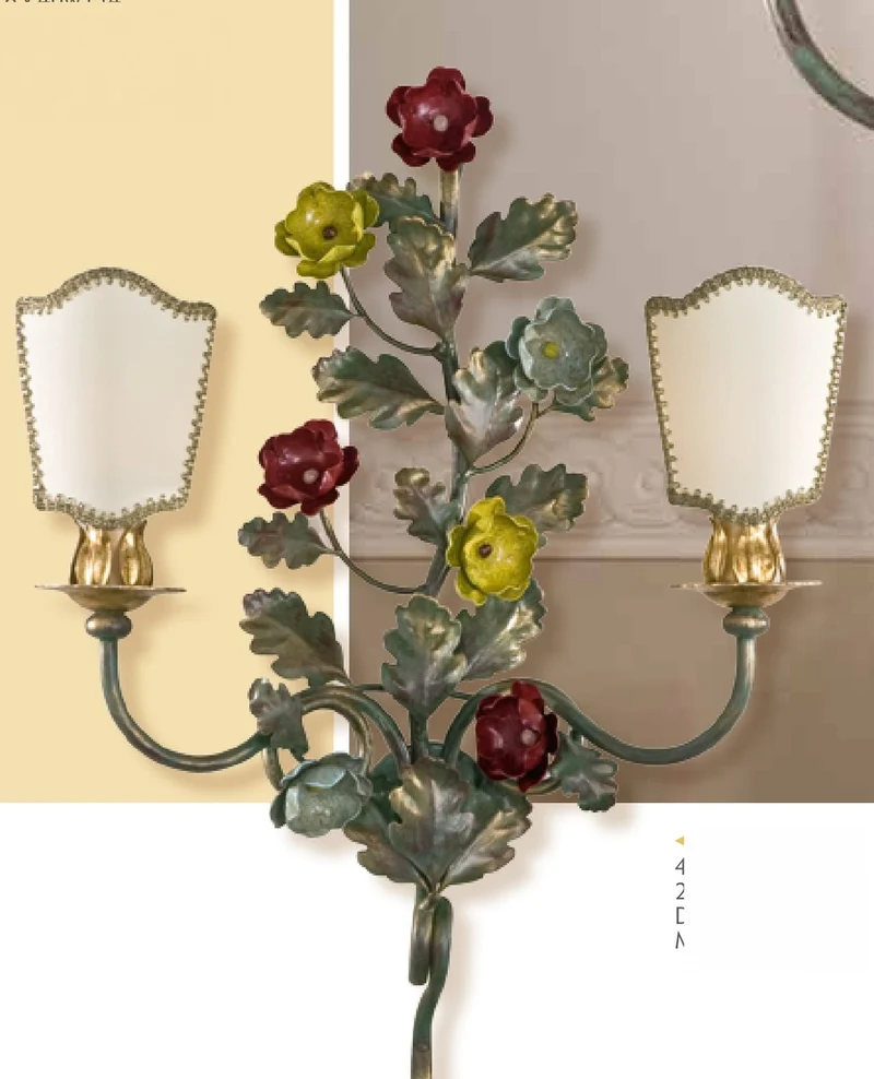 Casa Padrino Barock Wandleuchte Blumenbunt B. 40 x T. 60 cm 2-flammig - Handgefertigte Leuchte aus Italien - Barock Leuchten