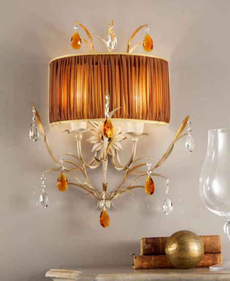 Casa Padrino Barock Wandleuchte Elfenbein B. 45 x T. 55 cm 2-flammig - Handgefertigte Leuchte aus Italien - Barock Leuchten