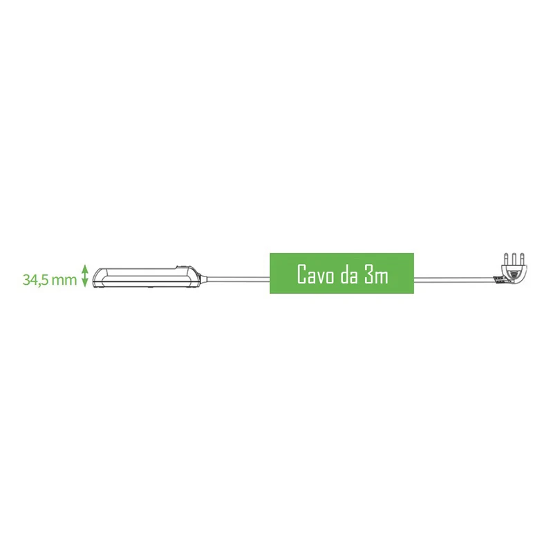 LinkLed Multipresa con interruttore a 3 ingressi 10/16A, ciabatta elettrica 3 prese universali bipasso schuko 250V, cavo da 3m, 3680W max
