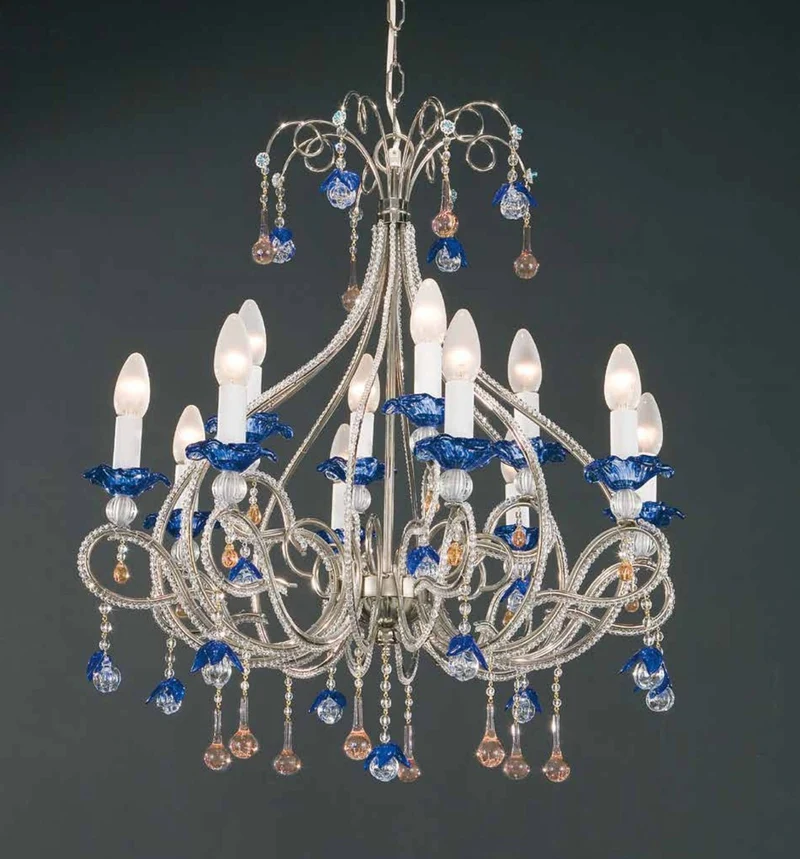 Casa Padrino Barock Kronleuchter Nickel Ø 65 x H. 70 cm 12-flammig - Handgefertigte Leuchte aus Italien - Barock Leuchten