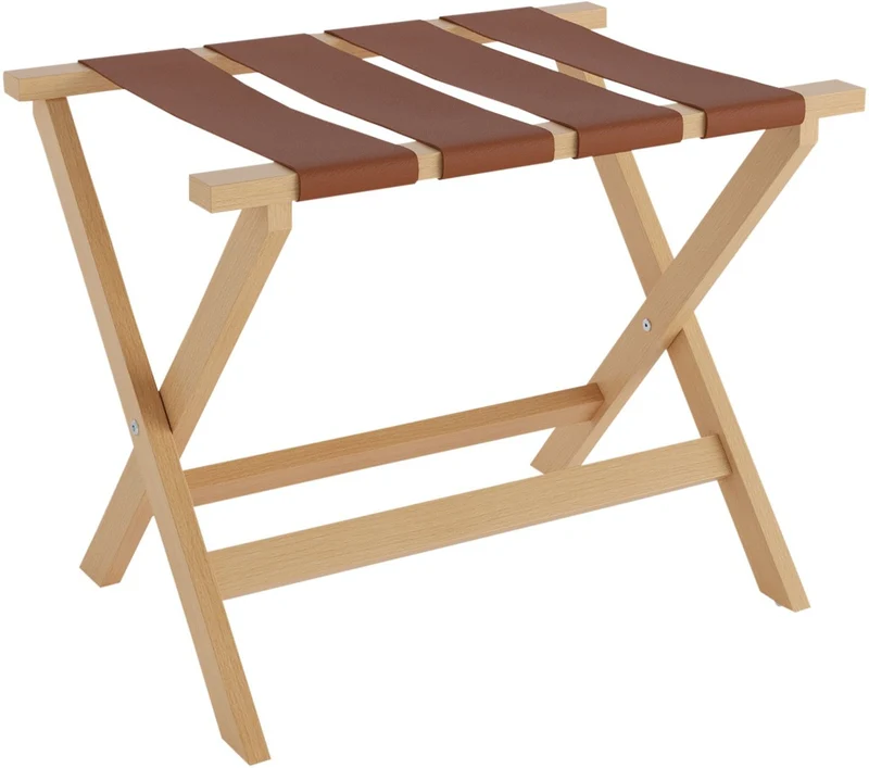 Casa Padrino Luxus Kofferständer Gepäckablage aus Buchenholz und Kunstleder in Naturfarben / Braun 70 x 50 x H. 59 cm