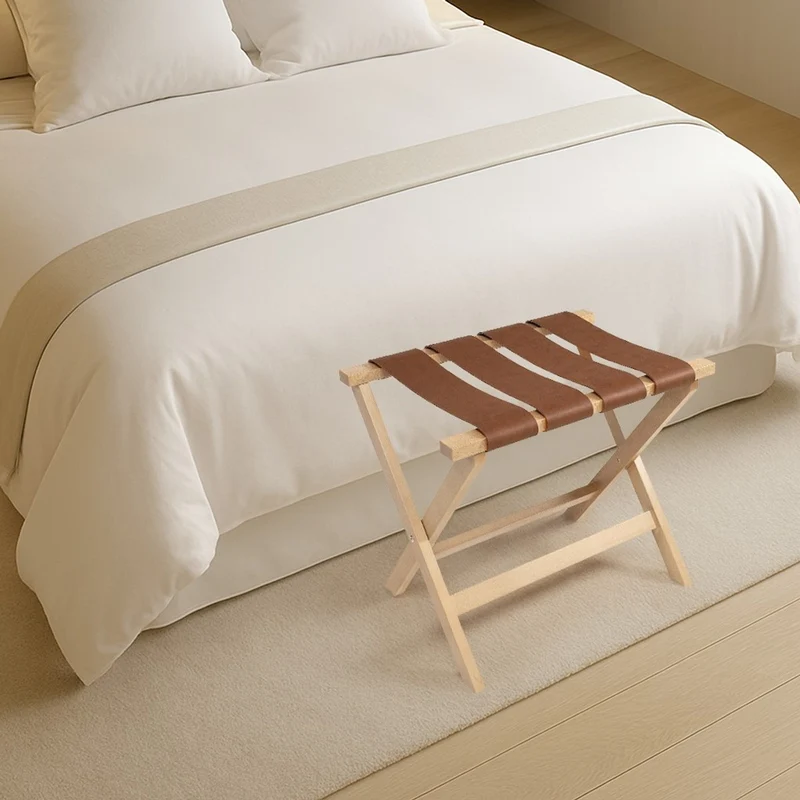 Casa Padrino Luxus Kofferständer Gepäckablage aus Buchenholz und Kunstleder in Naturfarben / Braun 70 x 50 x H. 59 cm